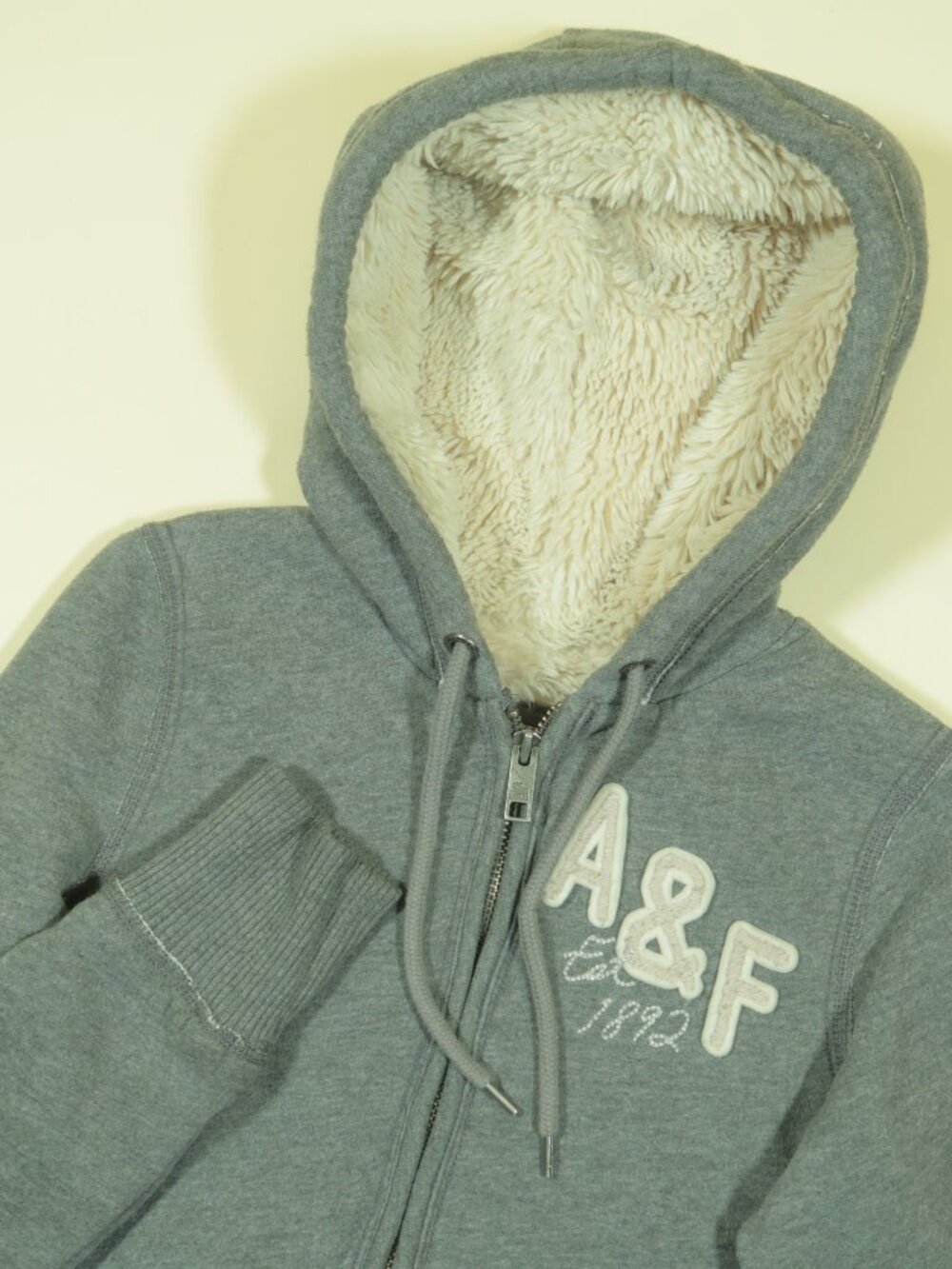 Vintage Y2K Abercrombie & Fitch Sherpa Hoodie Womens M Gray Full Zip Sweatshirt